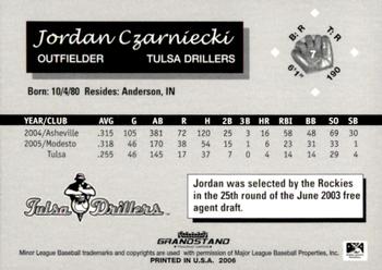 2006 Grandstand Tulsa Drillers #12 Jordan Czarniecki Back