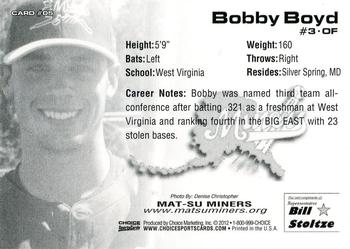 2012 Choice Mat-Su Miners #05 Bobby Boyd Back