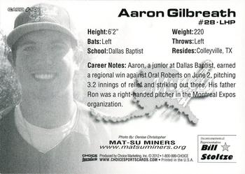 2012 Choice Mat-Su Miners #10 Aaron Gilbreath Back