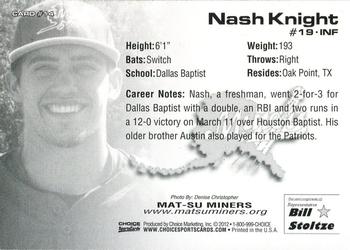 2012 Choice Mat-Su Miners #14 Nash Knight Back
