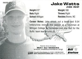 2012 Choice Mat-Su Miners #26 Jake Watts Back
