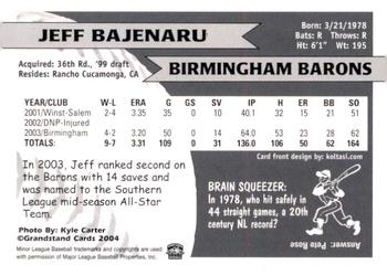 2004 Grandstand Birmingham Barons #NNO Jeff Bajenaru Back