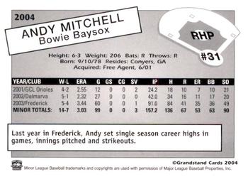 2004 Grandstand Bowie Baysox #NNO Andy Mitchell Back