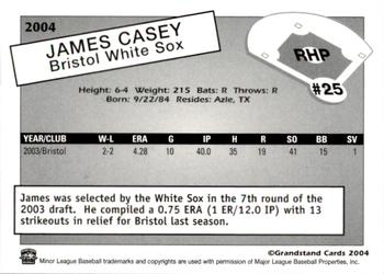 2004 Grandstand Bristol White Sox #NNO James Casey Back