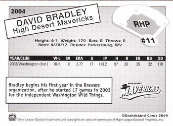 2004 Grandstand High Desert Mavericks #NNO David Bradley Back