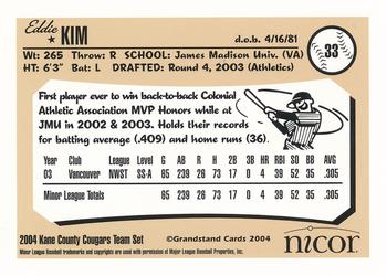 2004 Grandstand Kane County Cougars #NNO Eddie Kim Back
