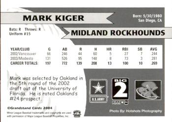 2004 Grandstand Midland RockHounds #NNO Mark Kiger Back