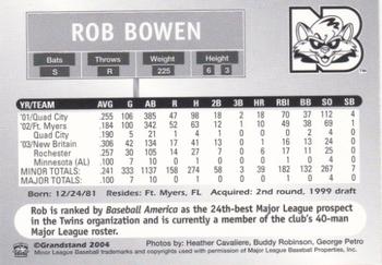 2004 Grandstand New Britain Rock Cats #NNO Rob Bowen Back