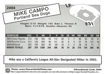 2004 Grandstand Portland Sea Dogs #NNO Mike Campo Back