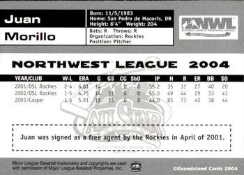 2004 Grandstand Northwest League All-Stars #10 Juan Morillo Back