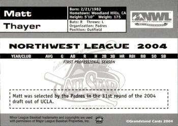 2004 Grandstand Northwest League All-Stars #50 Matt Thayer Back