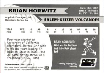 2004 Grandstand Salem-Keizer Volcanoes #13 Brian Horwitz Back