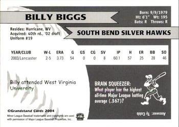 2004 Grandstand South Bend Silver Hawks #NNO Billy Biggs Back