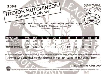 2004 Grandstand Southern League Top Prospects #NNO Trevor Hutchinson Back