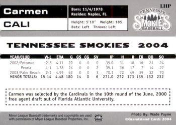 2004 Grandstand Tennessee Smokies #NNO Carmen Cali Back