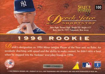 1996 Select Certified - Certified Red #100 Derek Jeter Back