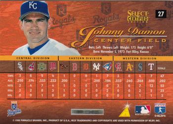 1996 Select Certified - Certified Red #27 Johnny Damon Back