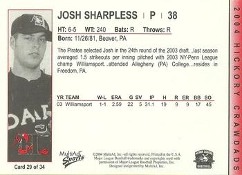 2004 MultiAd Hickory Crawdads #29 Josh Sharpless Back