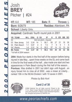 2004 MultiAd Peoria Chiefs #2 Josh Brey Back