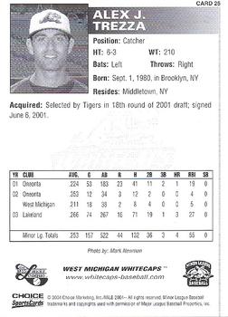 2004 Choice West Michigan Whitecaps #25 Alex Trezza Back