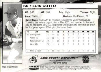2004 Choice Lake County Captains #03 Luis Cotto Back