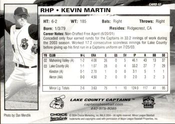 2004 Choice Lake County Captains #12 Kevin Martin Back
