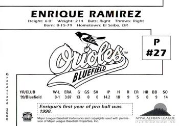 2000 Grandstand Bluefield Orioles #NNO Enrique Ramirez Back