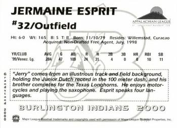 2000 Grandstand Burlington Indians #NNO Jermaine Esprit Back