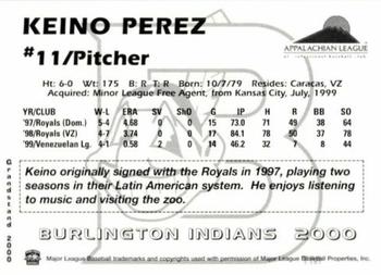 2000 Grandstand Burlington Indians #NNO Keino Perez Back