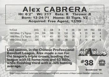 2000 Grandstand El Paso Diablos #NNO Alex Cabrera Back
