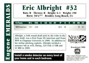 2000 Grandstand Eugene Emeralds #NNO Eric Albright Back