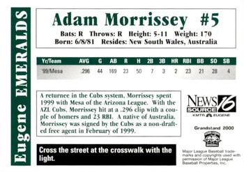 2000 Grandstand Eugene Emeralds #NNO Adam Morrissey Back