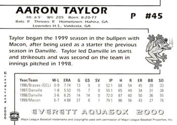 2000 Grandstand Everett AquaSox #NNO Aaron Taylor Back