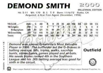 2000 Grandstand Greenville Braves #NNO Demond Smith Back
