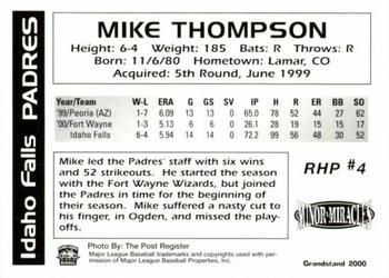 2000 Grandstand Idaho Falls Padres #NNO Mike Thompson Back
