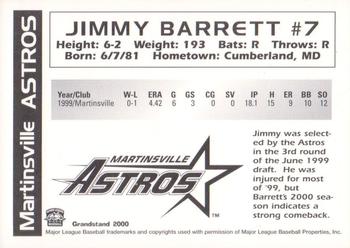 2000 Grandstand Martinsville Astros #NNO Jimmy Barrett Back