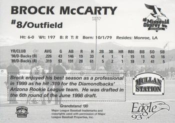 2000 Grandstand Missoula Osprey #NNO Brock McCarty Back