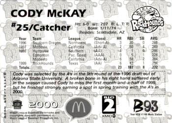 2000 Grandstand Midland RockHounds #NNO Cody McKay Back