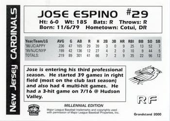 2000 Grandstand New Jersey Cardinals #NNO Jose Espino Back