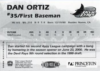 2000 Grandstand Princeton Devil Rays #NNO Dan Ortiz Back