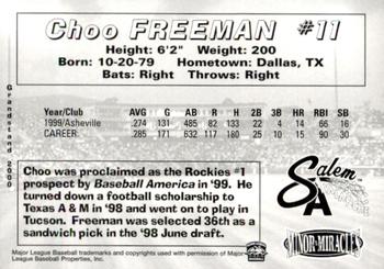 2000 Grandstand Salem Avalanche #NNO Choo Freeman Back