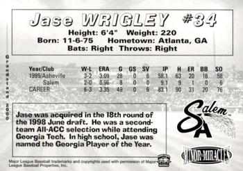 2000 Grandstand Salem Avalanche #NNO Jase Wrigley Back