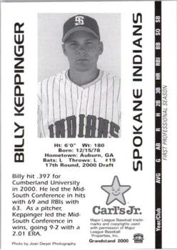 2000 Grandstand Spokane Indians #NNO Billy Keppinger Back