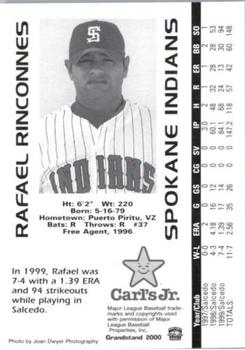 2000 Grandstand Spokane Indians #NNO Rafael Rincones Back