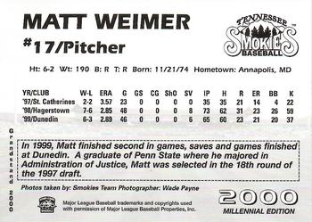 2000 Grandstand Tennessee Smokies #NNO Matt Weimer Back