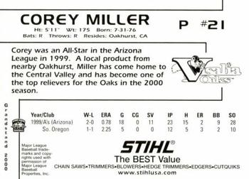 2000 Grandstand Visalia Oaks #NNO Corey Miller Back