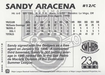 2000 Grandstand Yakima Bears #NNO Sandy Aracena Back