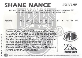 2000 Grandstand Yakima Bears #NNO Shane Nance Back