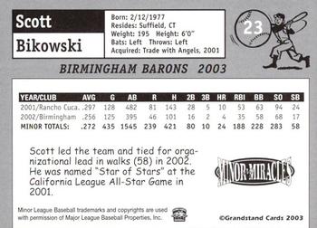 2003 Grandstand Birmingham Barons #20 Scott Bikowski Back
