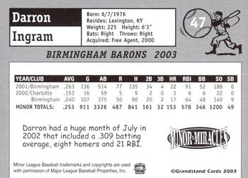 2003 Grandstand Birmingham Barons #22 Darron Ingram Back